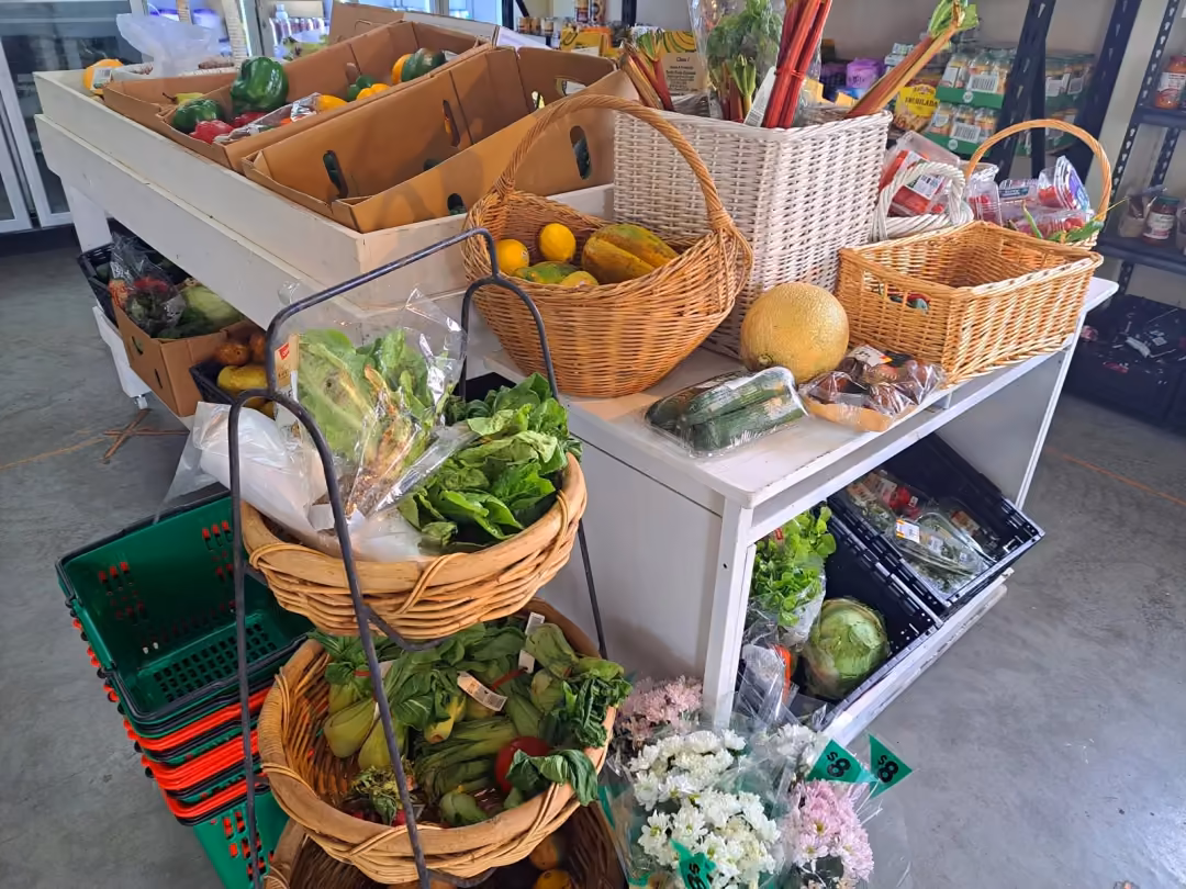 Fresh produce displayed in baskets