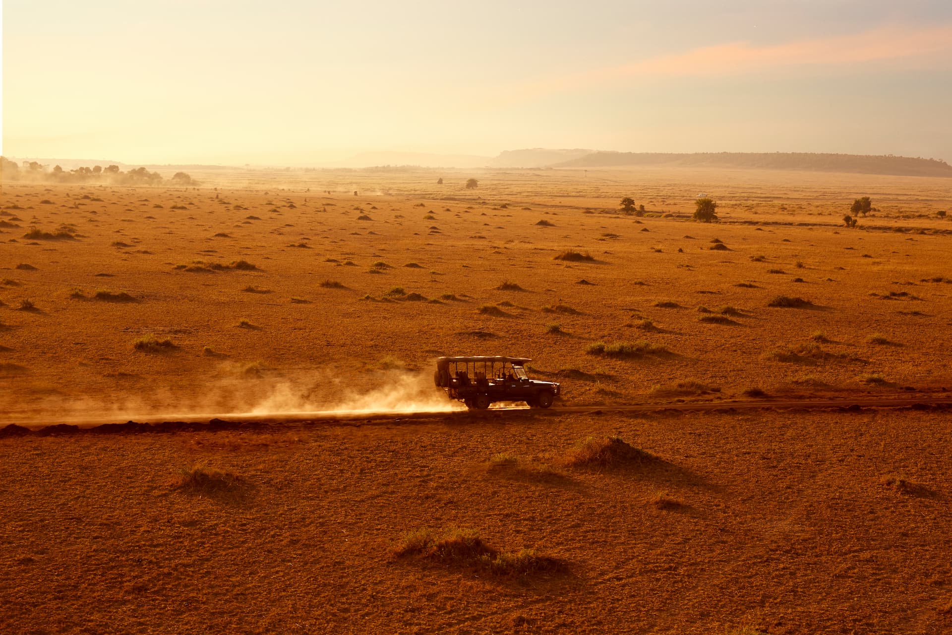 The Mara River winding through golden savannah at first light