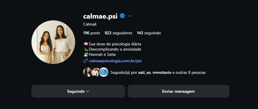Perfil do Instagram do Calmaê Psicologia