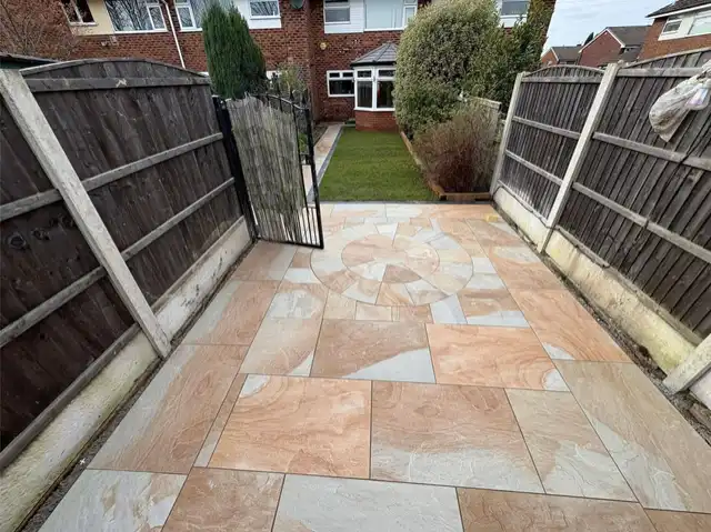 Grey and black slate patio installation in Manchester