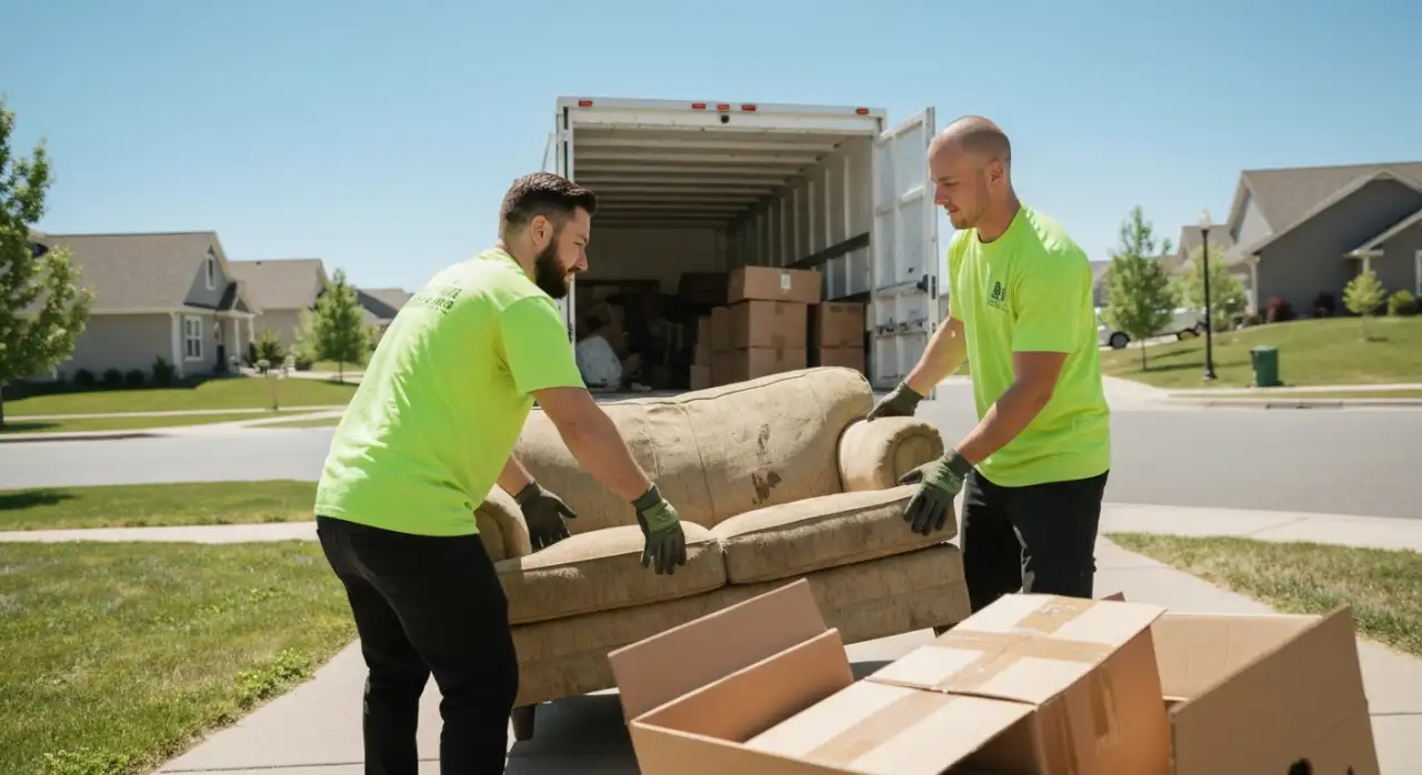 Mile High Junk crew loading a truck for same-day junk removal in Aurora