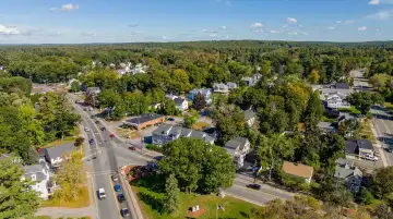 Aerial view of Hudson, New Hampshire streets and homes