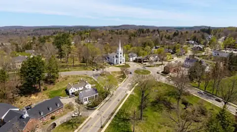 Aerial view of a town center