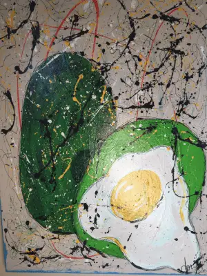 AvoSurprise — original Acrylic, latex, markers painting by Doriel Wyler, 30" x 40"