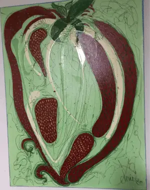 Strawberry house — original Latex and glazed acrylic painting by Doriel Wyler, 30" x 40"