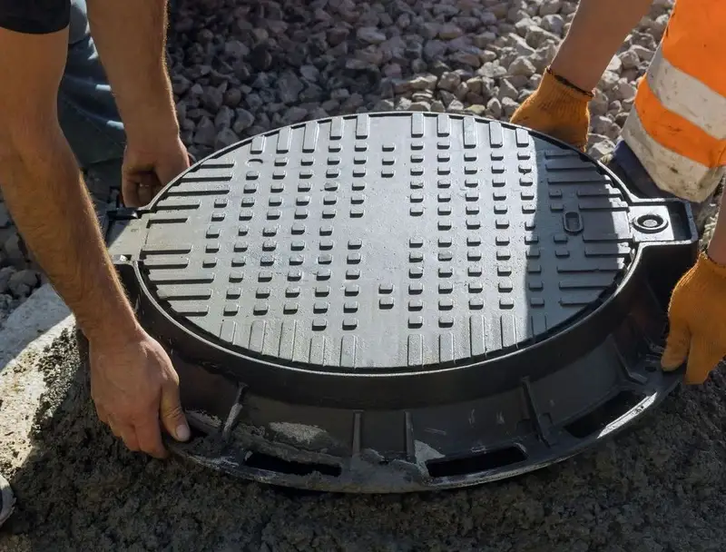 Septic tank lid being opened for service