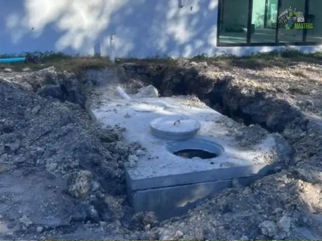 New septic tank set in an excavated site