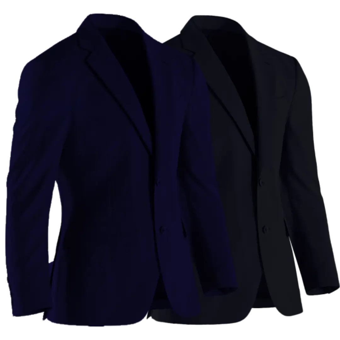 A navy and a charcoal suit jacket, the first two suits a man should own
