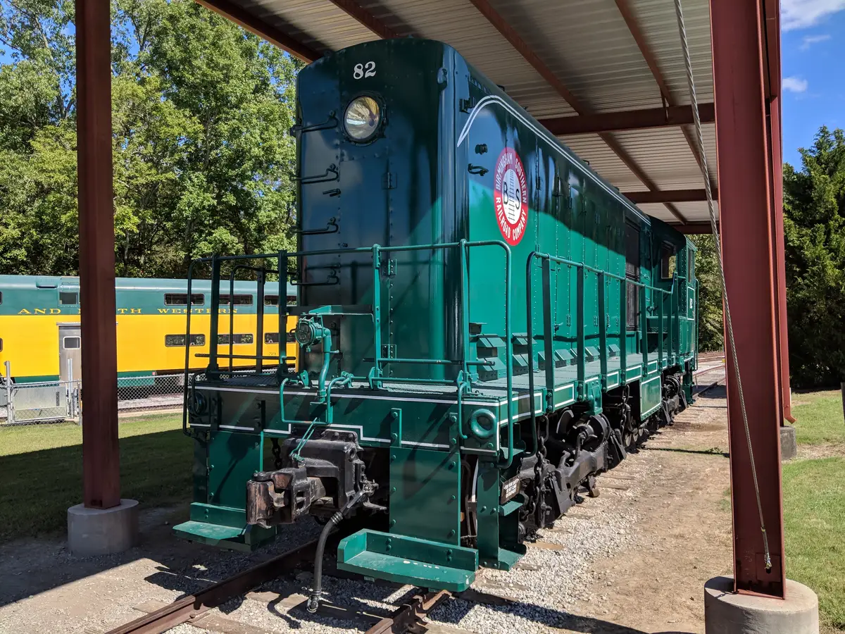 Restored diesel locomotive on display at the Heart of Dixie Railroad Museum in Calera, Alabama