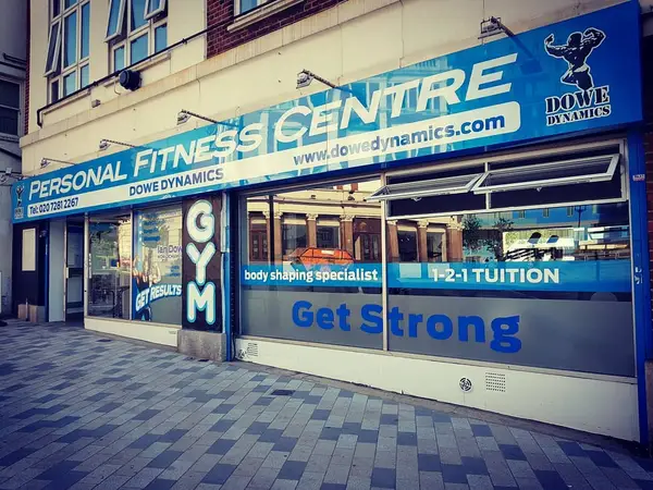 The blue Dowe Dynamics shopfront by Archway station