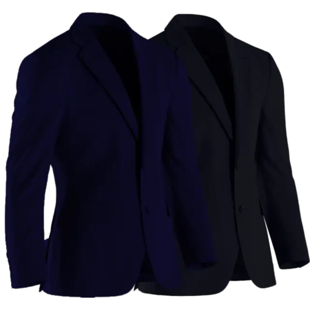 A navy and a charcoal suit jacket, the first two suits a man should own