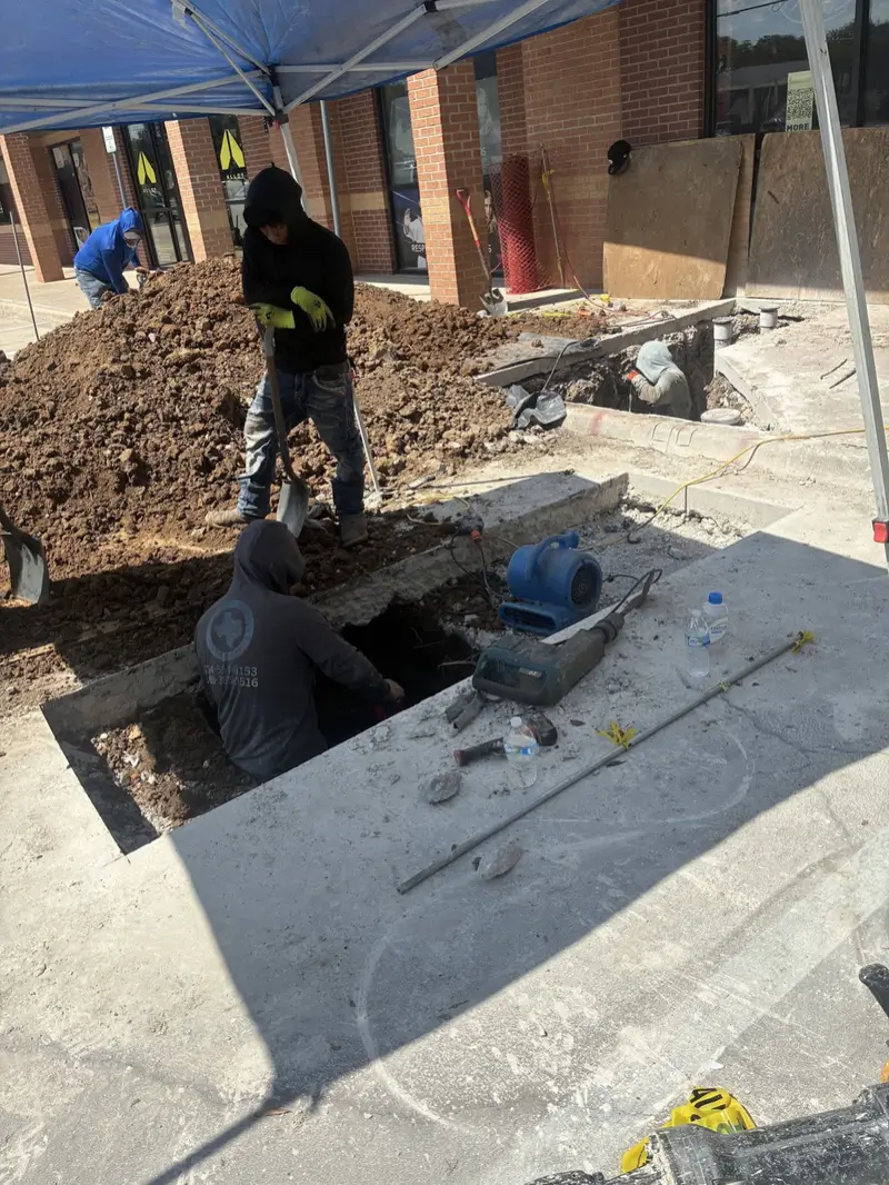 Sewer line excavation at a commercial property