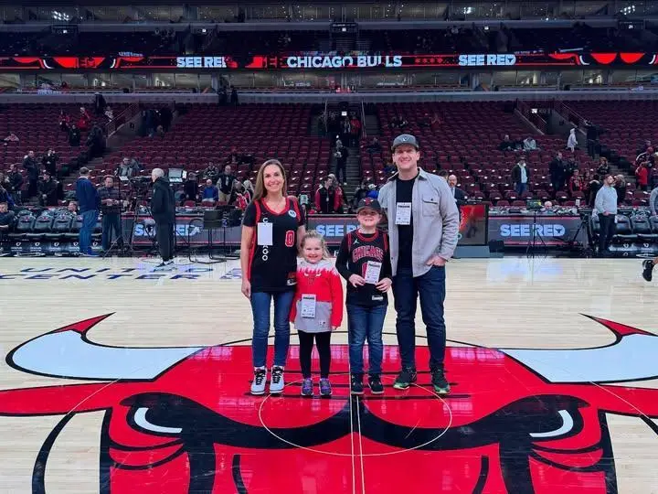 Joe and family at Chicago Bulls court