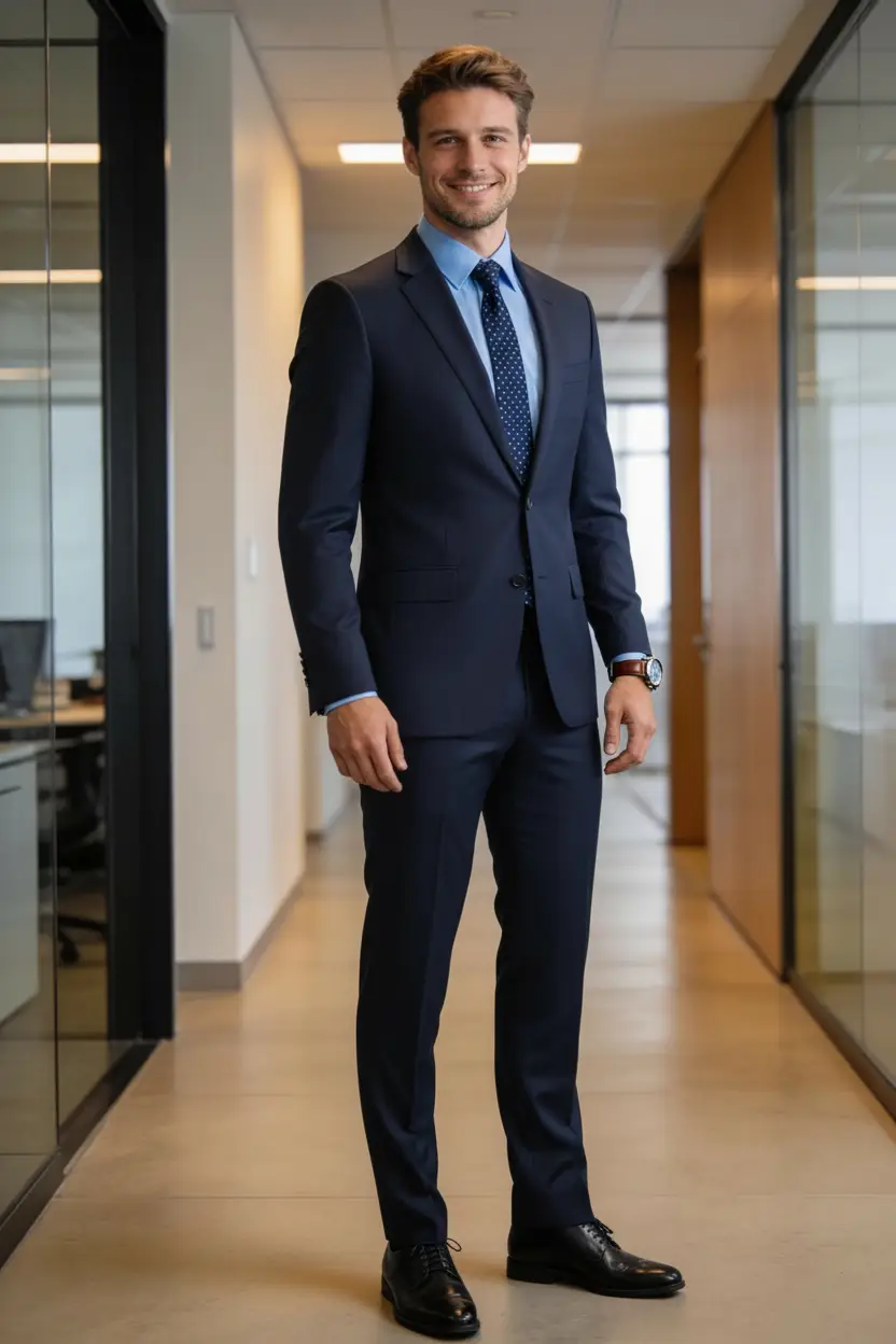 A professional man in the Fraser Valley wearing a custom made-to-measure outfit that is part of his capsule wardrobe