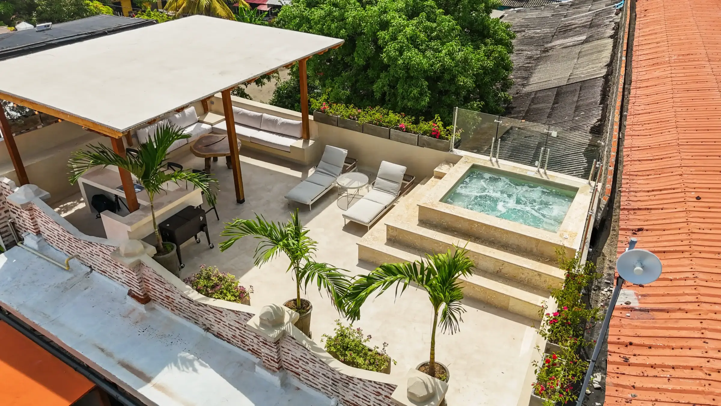 A terrace at a private Cartagena Rental Luxury residence in the Historic Center of Cartagena