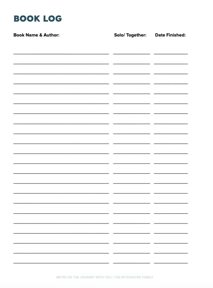 Homeschool book log page