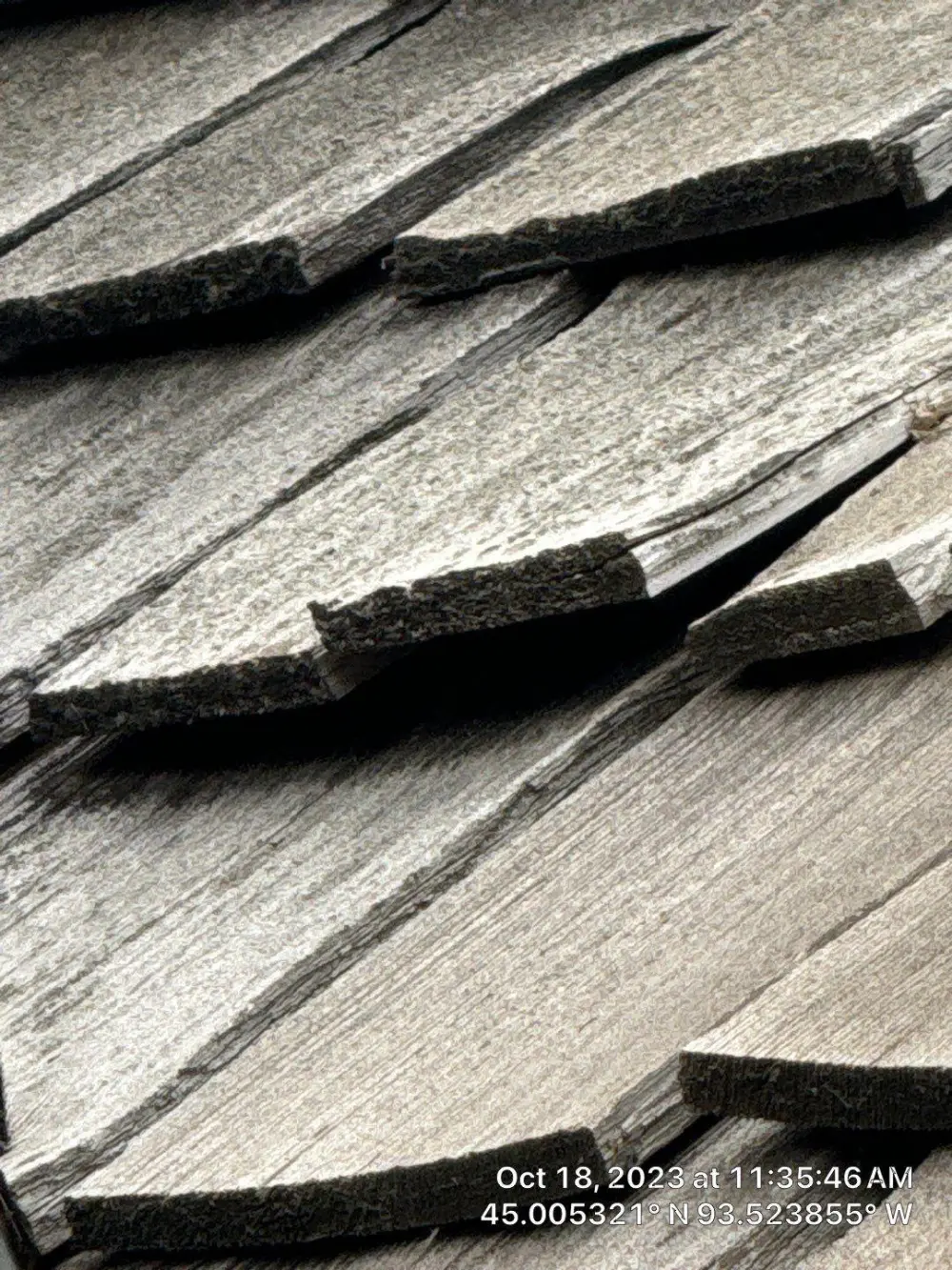 Brittle cedar shakes with split edges