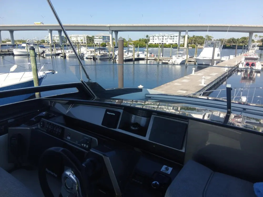 View from a cleaned helm across the marina