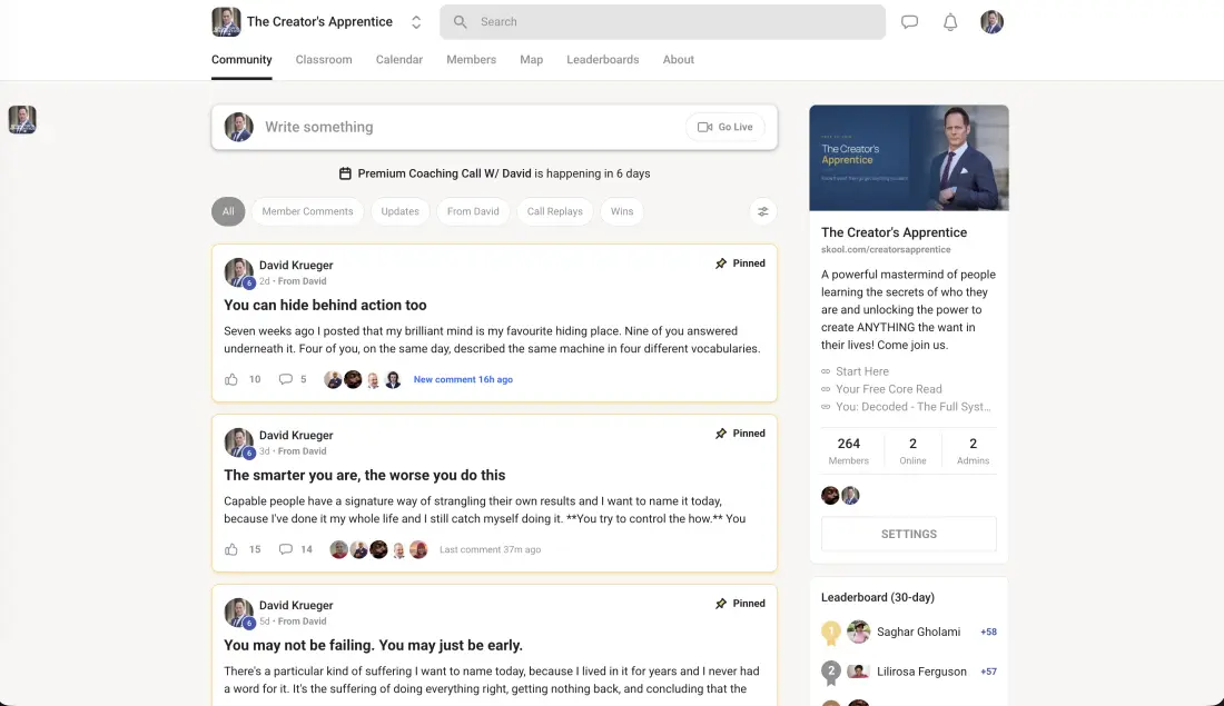 The community feed inside The Creator’s Apprentice
