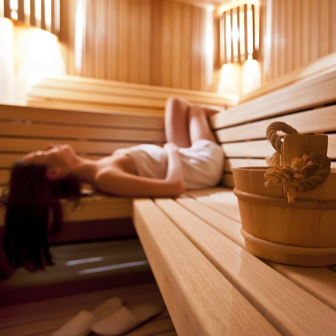 A member relaxing in the dry sauna