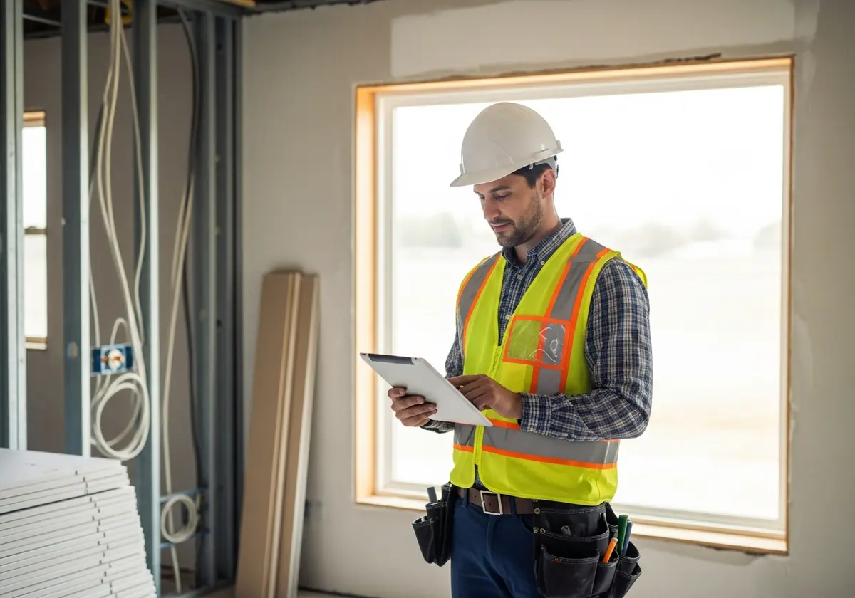 Professional contractor reviewing plans