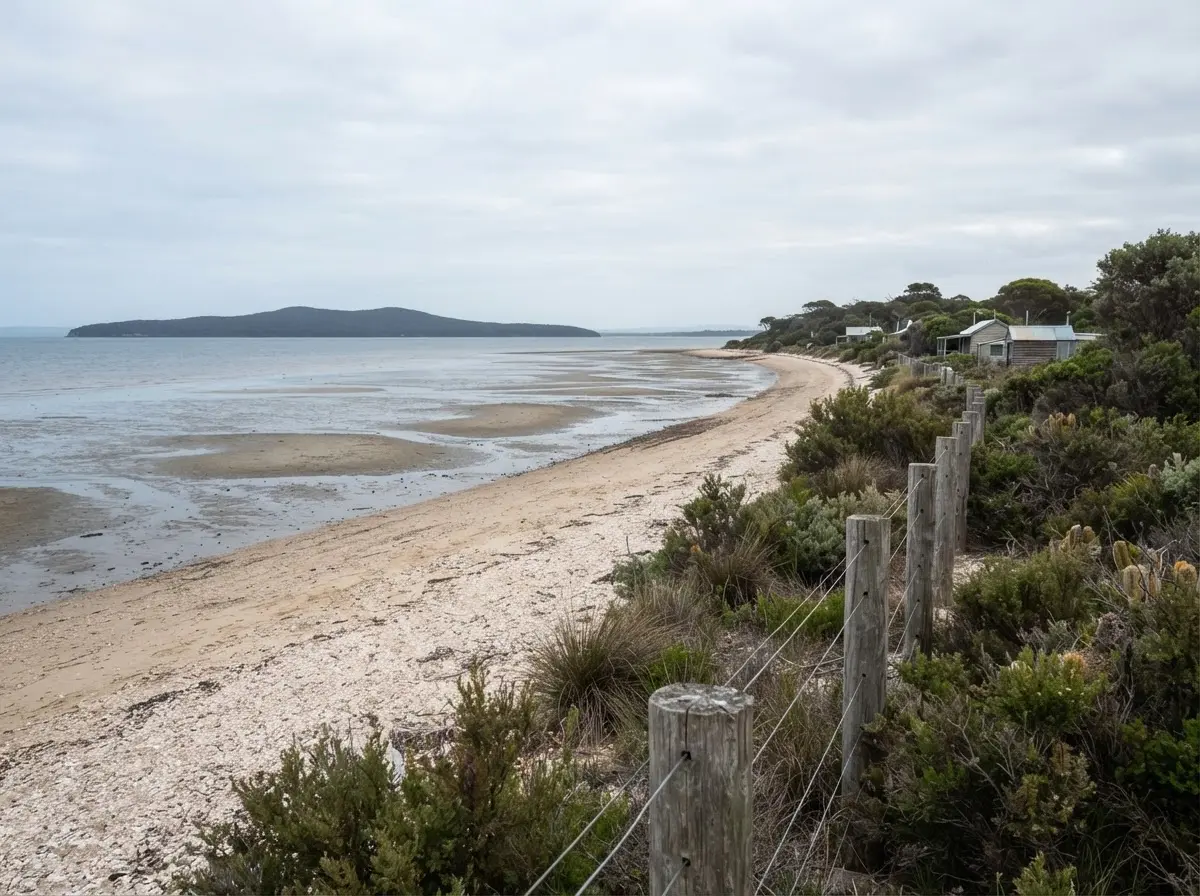 Somers, VIC — calm Western Port Bay tidal flats and native coastal scrub on the Mornington Peninsula