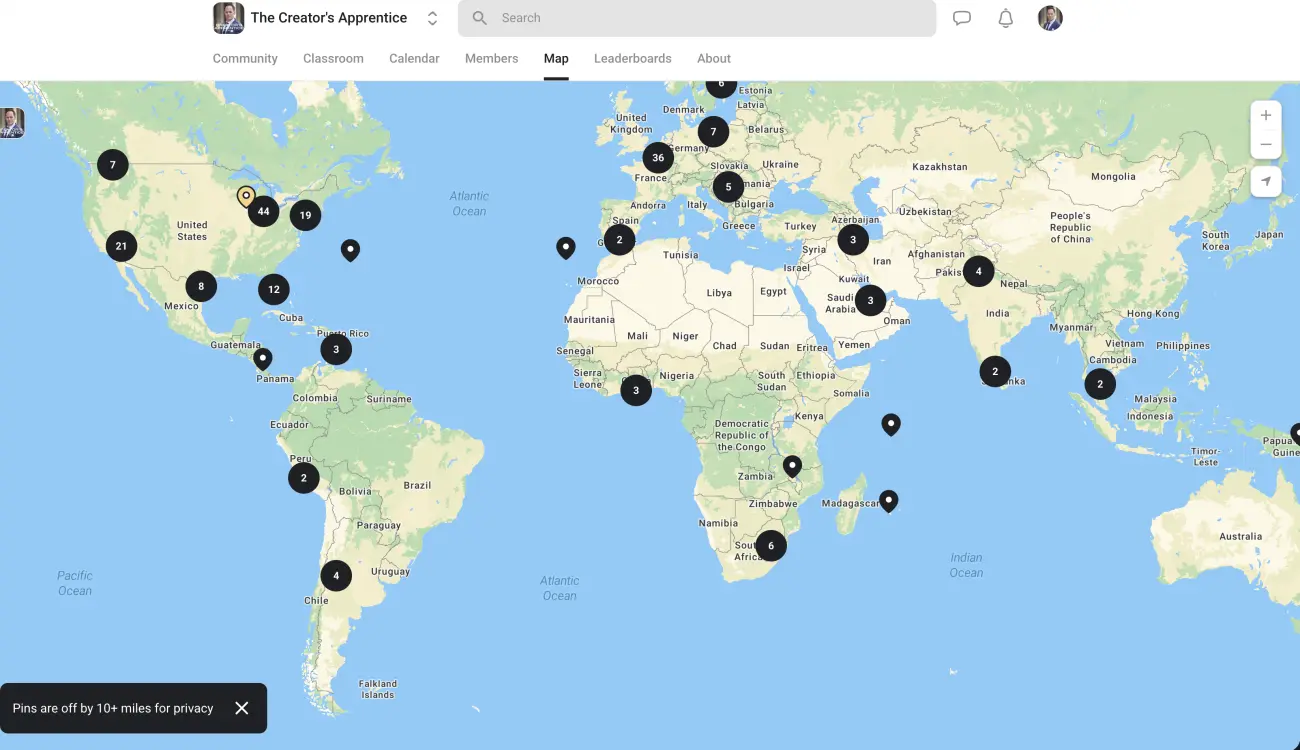 Member map spanning six continents