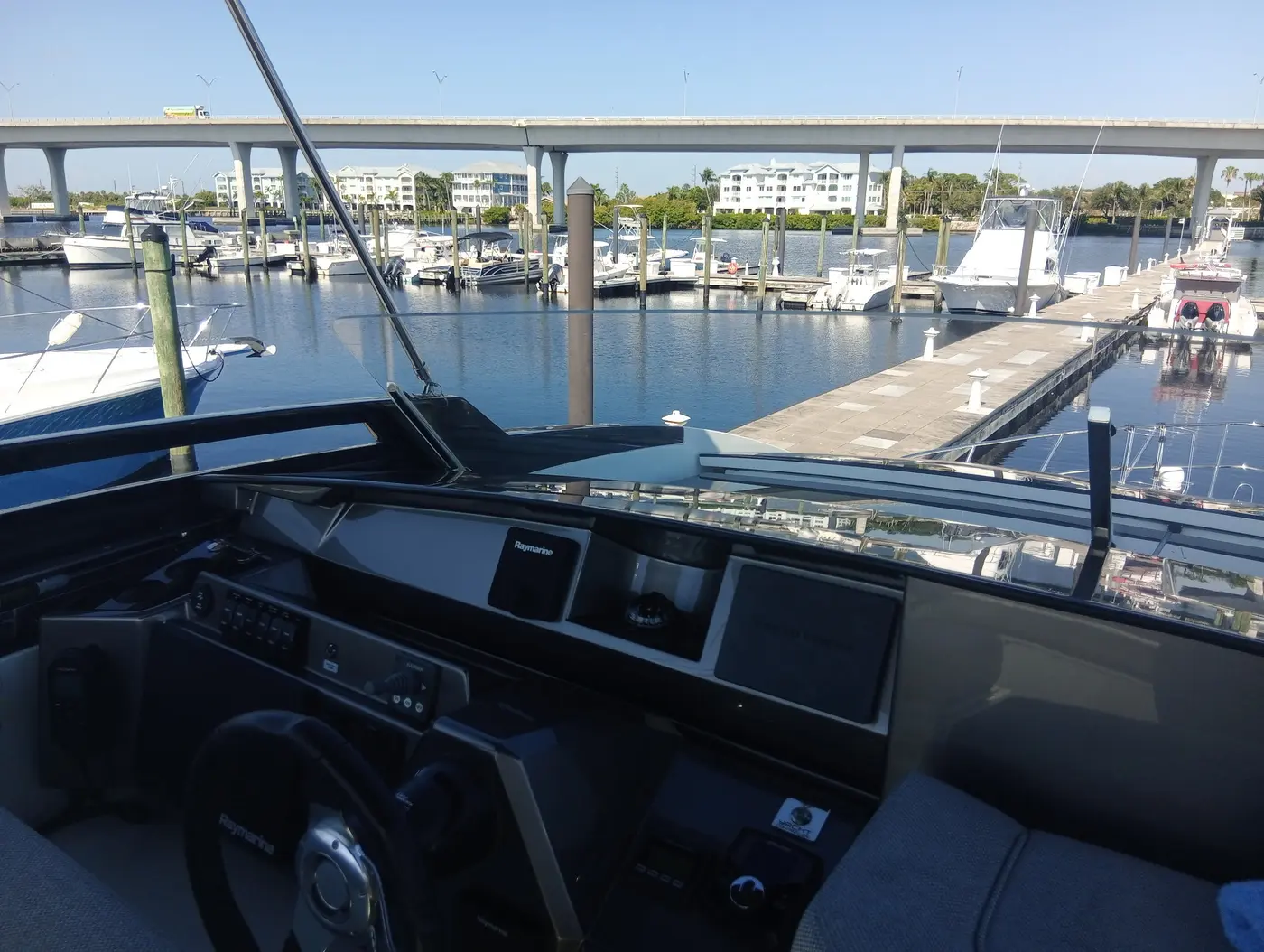 View from a cleaned helm across the marina