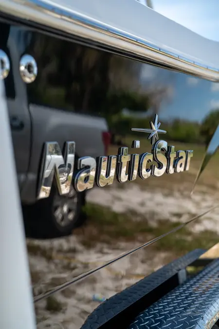NauticStar hull lettering reflecting cleanly after coating