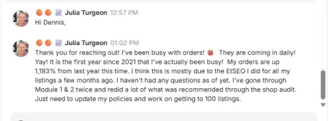 Original screenshot of Julia's testimonial