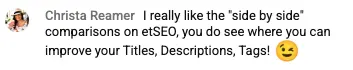 Original screenshot of Christa's testimonial