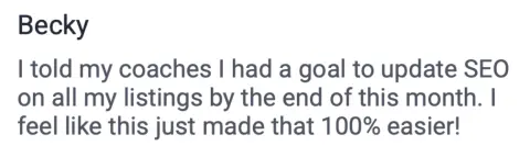 Original screenshot of Becky's testimonial
