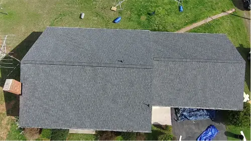 New Oxford, PA roof replacement, aerial view of completed shingles.
