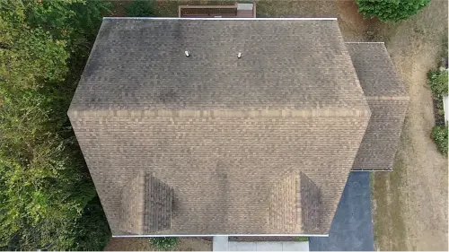 Gettysburg, PA roof before replacement, aerial view of existing roof.