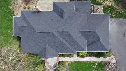 Mechanicsburg, PA roof replacement finished, different aerial angle of new roof.