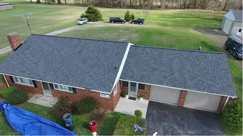 New Oxford, PA roof replacement, aerial view of completed project.