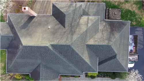 Mechanicsburg, PA roof before replacement, second angle showing worn roof.