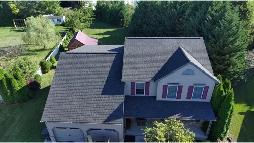 York, PA roof replacement completed, wider aerial view of finished project.