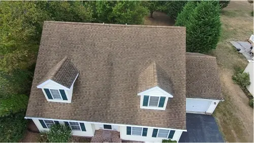 Gettysburg, PA roof before replacement, aerial view of older shingles.