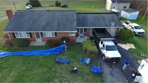 New Oxford, PA home before roof replacement, overhead view of existing roof.