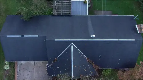New Cumberland, PA home before roof replacement, aerial view of old roof.