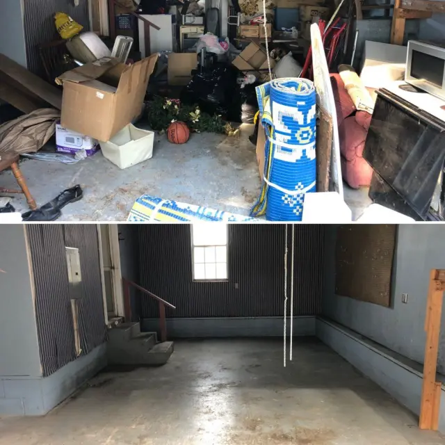 Storage area before and after a full-service cleanout