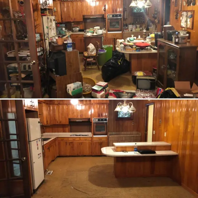 Interior room before and after junk removal