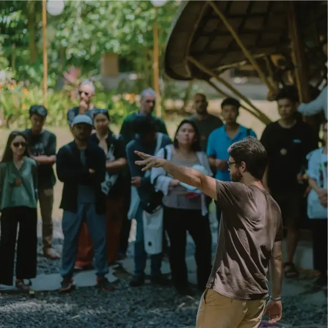 A guided tour of the bamboo structures at the Bamboo U campus