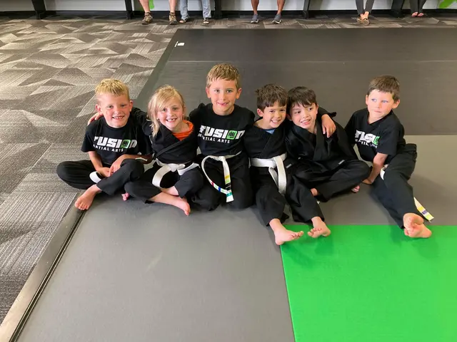 Kids class gathered on the mats at Fusion Martial Arts