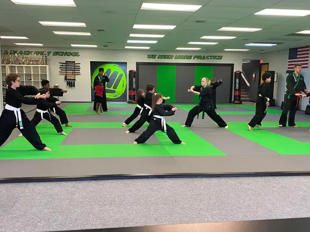 Kids practicing martial arts forms at Fusion