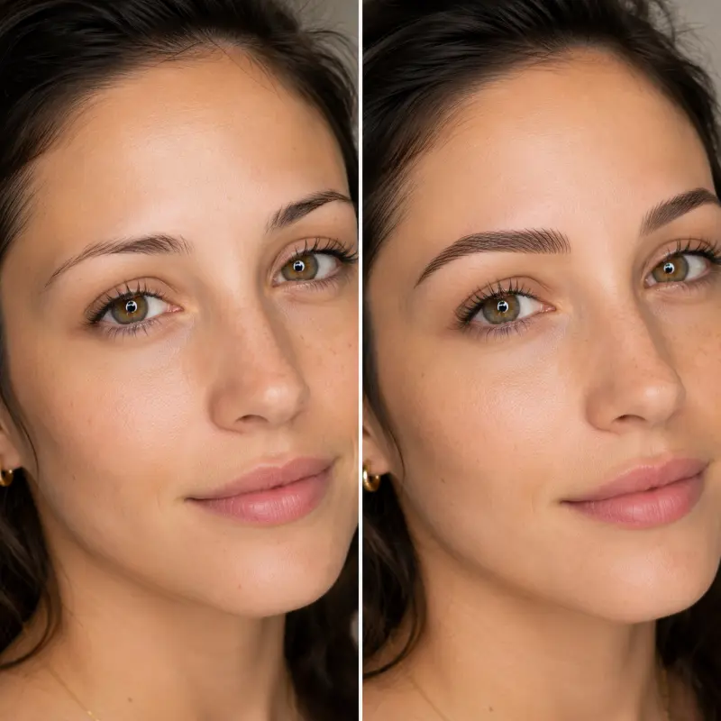 Hair-stroke brows before and after