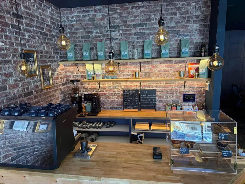 The coffee bar seen from a workstation