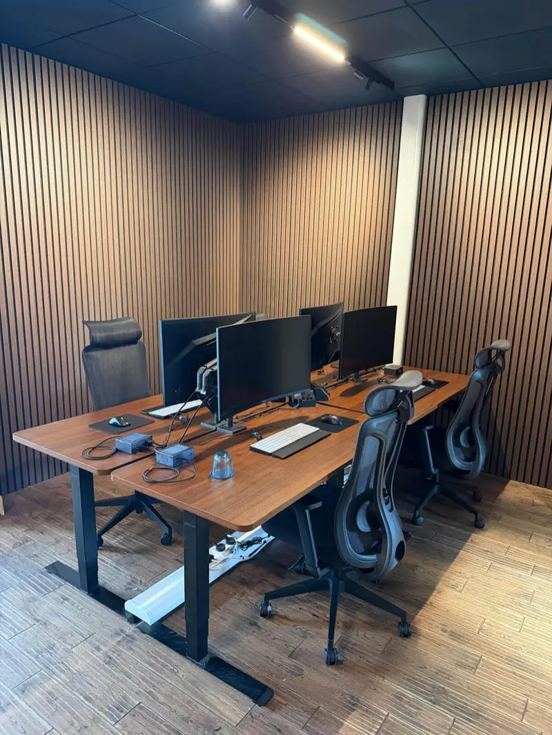 The dedicated desks seen from the back door