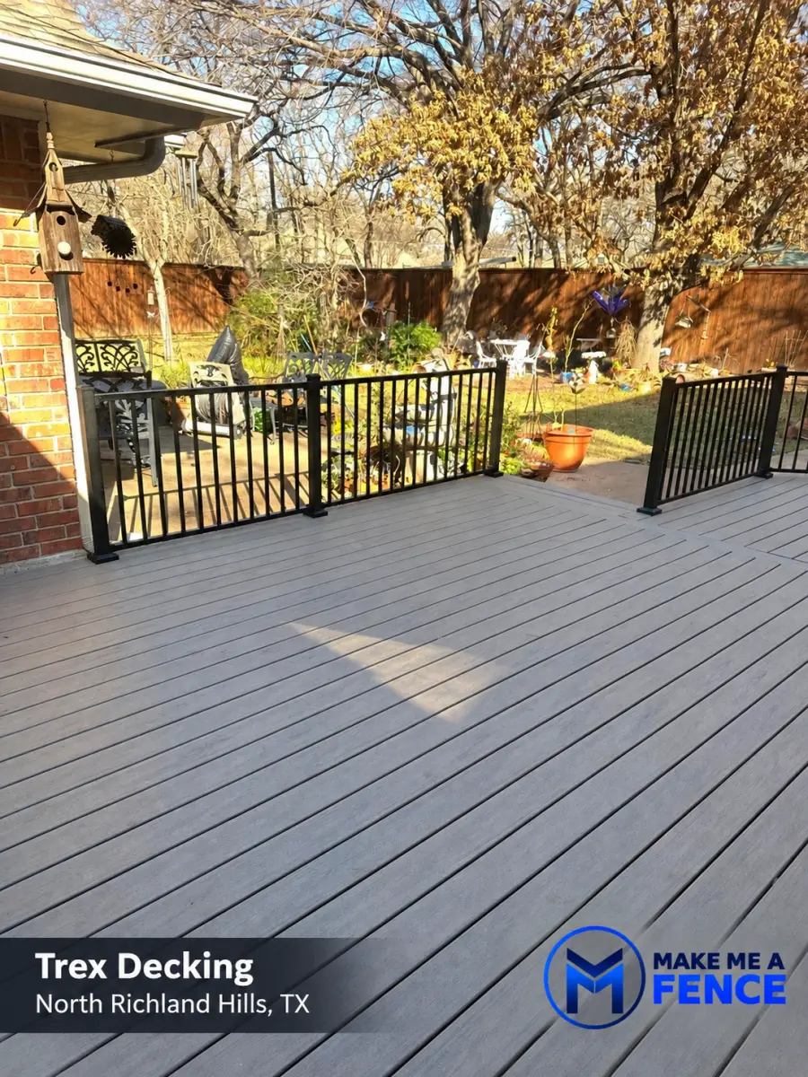Trex decking and railing installed by Make Me A Fence in North Richland Hills, Texas